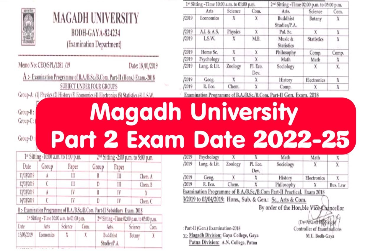 Magadh University Part 2 Exam Date 2022-25, Check BA BSc Exam Program