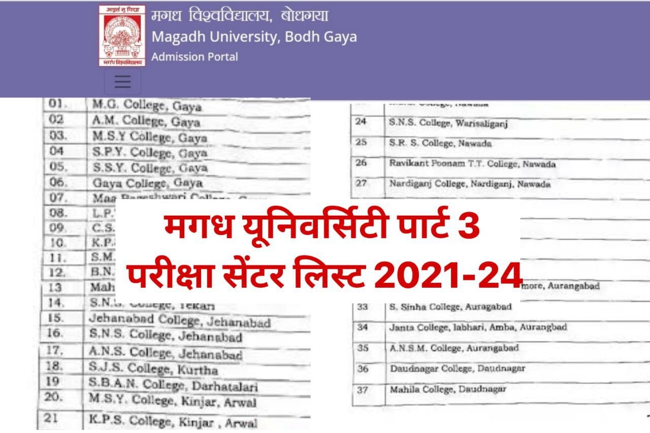 Magadh University Part 3 Exam Center List 2021-24 – पार्ट 3 परीक्षा 2021-24 परीक्षा सेंटर लिस्ट यहां से देखें