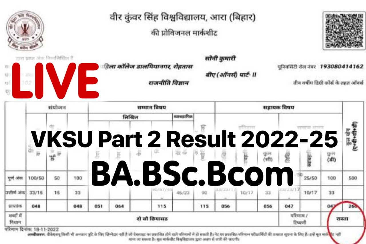 VKSU Part 2 Result 2022-25, BA BSc BCom, Marksheet