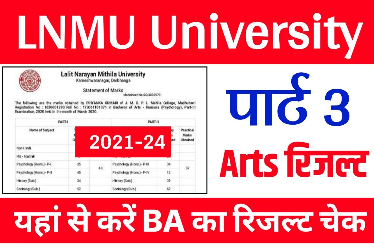 LNMU Part 3 Art Result 2024 ,(2021-24) , Check the UG BA Part 3 Result